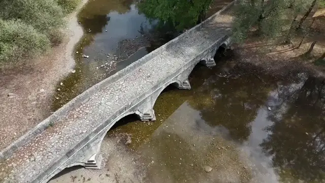 Video thumbnail for Bosnia and Herzegovina: Bosna River runs low near Roman Bridge amid prolonged drought.