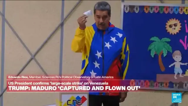 Video thumbnail for Venezuela: Trump says "Maduro has been captured and flown out" of the country