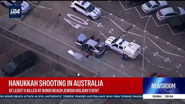 Video thumbnail for Hanukkah shooting in Australia: at least 11 killed at Bondi Beach Jewish holiday event