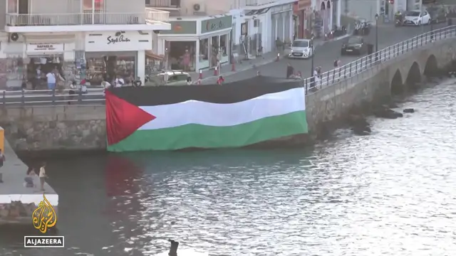 'Video thumbnail for Pro-Palestinian protest halts Israeli cruise in Greece'