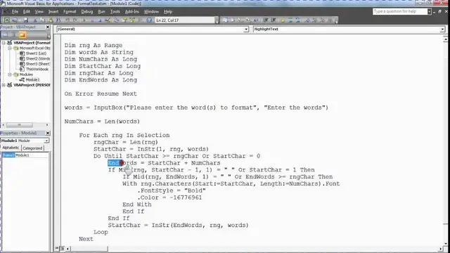 'Video thumbnail for Format all Instances of a Word in a Range using Excel VBA'