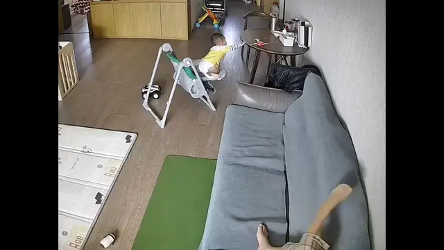 Video thumbnail for Dad Slips Trying to Save Toddler, Highchair Tumbles!