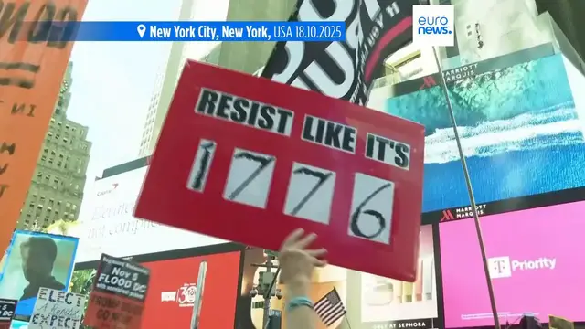 'Video thumbnail for Tens of thousands of people take to the streets in nationwide anti-Trump 'No Kings' protests'