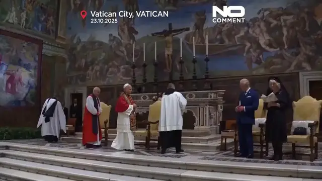 'Video thumbnail for King Charles and Queen Camilla join Pope in historic Vatican prayer'