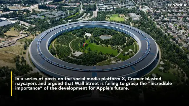 'Video thumbnail for Jim Cramer Blasts Apple Naysayers, Claims Court Ruling Allows AAPL To Get Paid For AI, Not Pay For It'