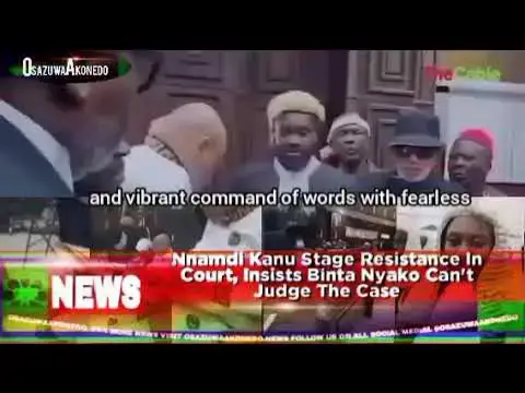 Video thumbnail for Nnamdi Kanu Stage Resistance In Court, Insists Binta Nyako Can't Judge The Case