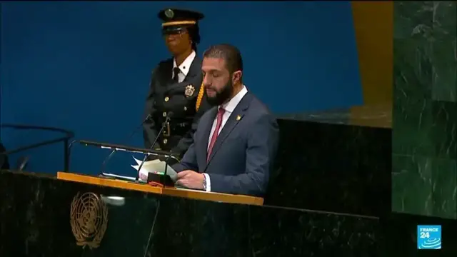 'Video thumbnail for At the UN, Syrian leader Ahmed al-Sharaa’s charm offensive'