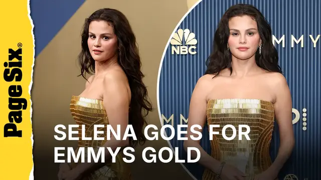 Video thumbnail for Selena Gomez goes for gold on the Emmys 2026 red carpet