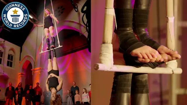 Video thumbnail for Tense trapeze hold earns twins new world record