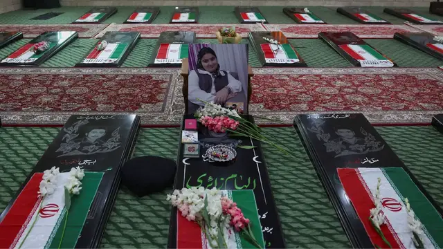 Video thumbnail for Families in Iran’s Lamerd mourn children killed in US-Israeli sports hall strike