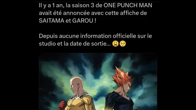 Video thumbnail for Il y a 1 an, la saison 3 de ONE PUNCH MAN avait été annoncée avec cette affiche