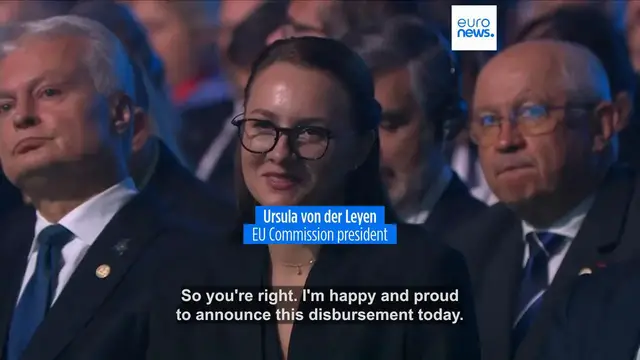 Video thumbnail for Ukraine gets €3.2 billion from EU support loan, von der Leyen says