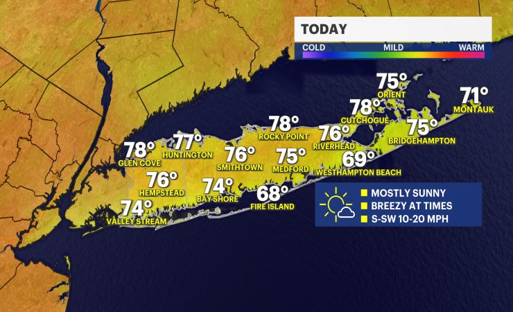 Video thumbnail for Sunny for today; tracking hot weather and showers, storms for Long Island