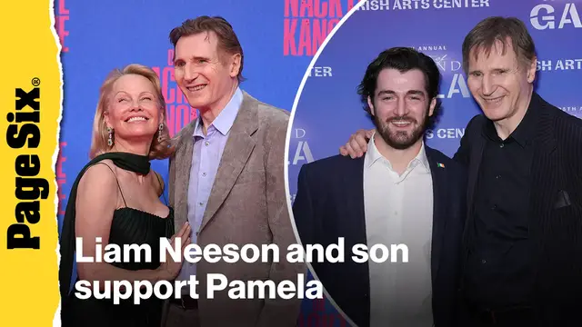 'Video thumbnail for Liam Neeson and son Daniel cheer on Pamela Anderson at her final 'Camino Real' show'
