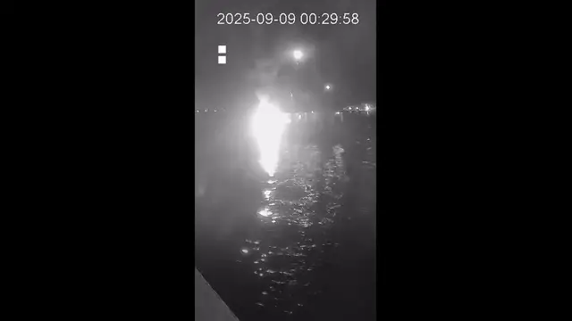'Video thumbnail for Moment of suspected drone attack on Global Sumud Flotilla boat'