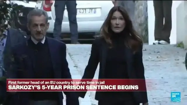 'Video thumbnail for Nicolas Sarkzoy leaves home for prison in front of family and supporters'