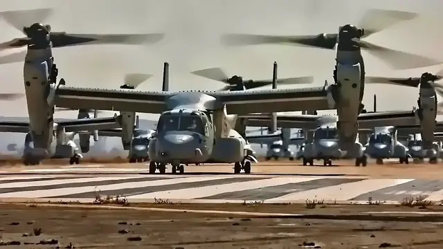 'Video thumbnail for Marine Corps Rotary Aviation • MV-22B & CH-53E Mass Launch'