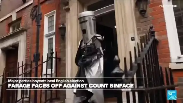 Video thumbnail for Reform UK's Farage faces off against Count Binface in election