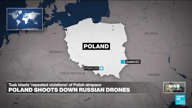 'Video thumbnail for Poland 'closest to open conflict since WWII', PM says after Russian drones shot down'