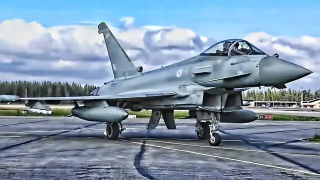 'Video thumbnail for RAF Typhoons • Swedish Gripens • American F-16 Falcons'