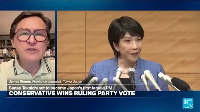 'Video thumbnail for Japan’s ruling party elects Sanae Takaichi as new leader, likely to become first female PM'