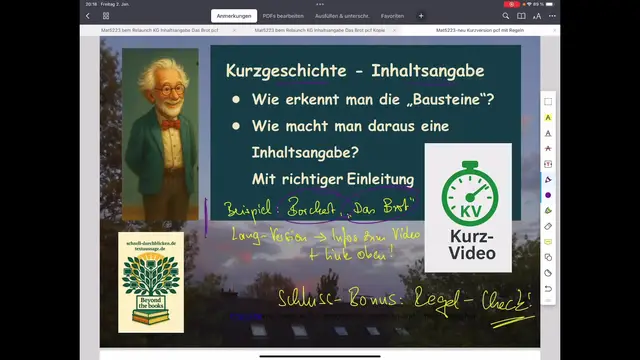 Video thumbnail for KV: Inhaltsangabe zur Kurzgeschichte: Hier der allgemeine Überblick - mit Regel-Check am Ende