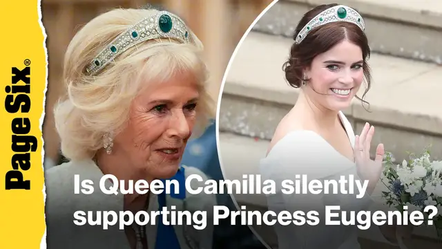 Video thumbnail for Queen Camilla supports Princess Eugenie with surprising tiara choice amid Andrew scandal