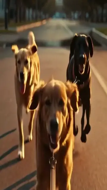 Video thumbnail for Three running dogs on a lash