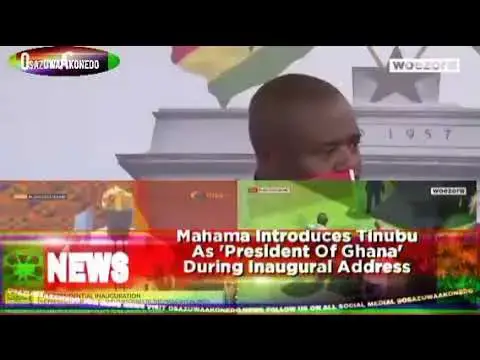 Video thumbnail for Mahama Introduces Tinubu As 'President Of Ghana' During Inaugural Address