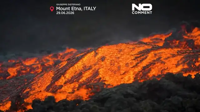 Video thumbnail for Drone captures rivers of lava flowing down Mount Etna