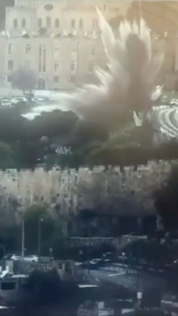 Video thumbnail for Moment missile debris hits near Al-Aqsa compound