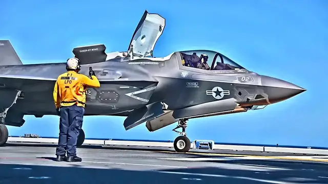 'Video thumbnail for USMC F-35B Lands and Takes-Off Aboard Japanese Ship Izumo'