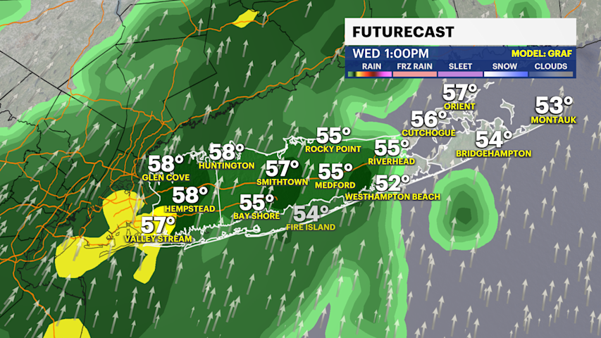 Video thumbnail for Staying windy overnight with rain developing Wednesday on Long Island