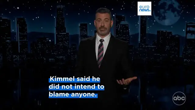 'Video thumbnail for Jimmy Kimmel returns to air, addresses Charlie Kirk comments during emotional monologue'