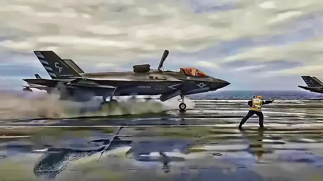 'Video thumbnail for U.S. F-35B Launches On Banana Ramp Of HMS Queen Elizabeth'