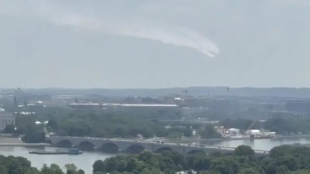 Video thumbnail for US: America 250 Military Flyover Rehearsals Send Jets Low Over DC Area.