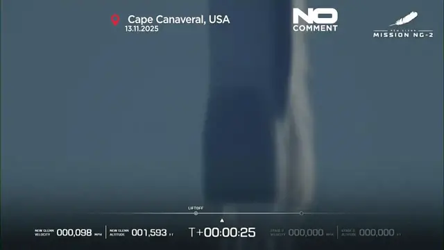 'Video thumbnail for Blue Origin launches NASA’s twin Mars orbiters, lands booster for the first time'