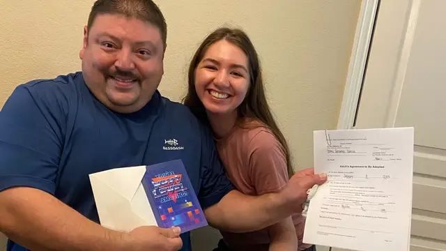 'Video thumbnail for Stepdad Can't Hold Back Tears When Stepdaughter Surprises Him With Adult Adoption Papers'