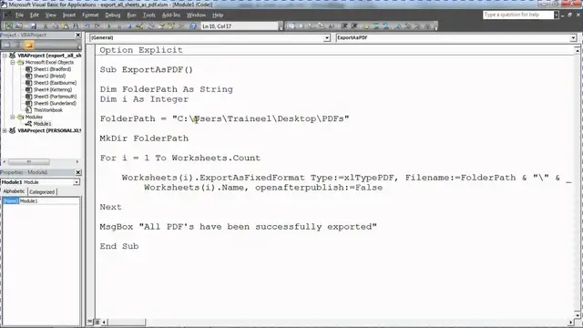'Video thumbnail for Export All Sheets to PDF - Excel VBA'