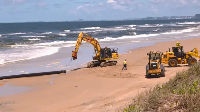 'Video thumbnail for Australia's Gold Coast beach being rebuilt after Cyclone Alfred eroded 80% of its sand'