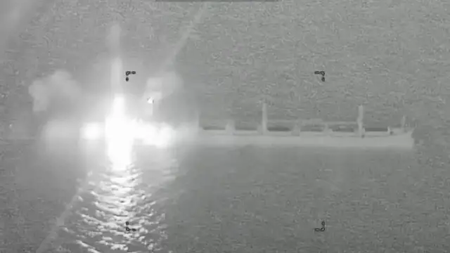 Video thumbnail for Iran: US Fighter Jet Blasts Cargo Ship’s Stern In Explosive Gulf Of Oman Strike.