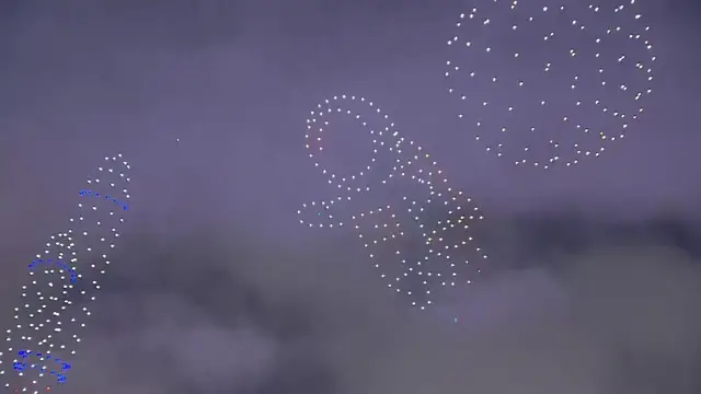 Video thumbnail for China: Drone Show Lights Up Victoria Harbour in Hong Kong.