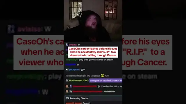 Video thumbnail for Twitch Streamer CaseOh's Emotional Moment: Accidental 'RIP' to Cancer Battler