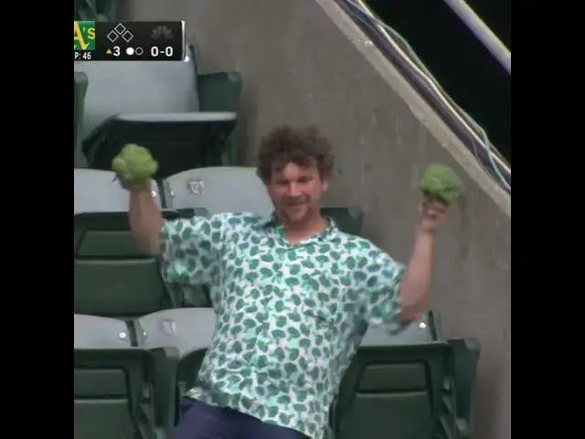 'Video thumbnail for Broccoli Man Goes Wild in the Stands 🥦💃'