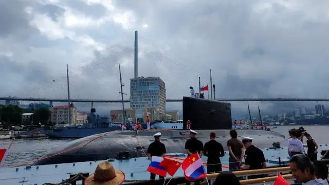 'Video thumbnail for China and Russia hold joint naval drills in the Sea of Japan'