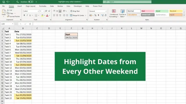 'Video thumbnail for Highlight Every Other Weekend Date in Excel and Conditional Formatting'