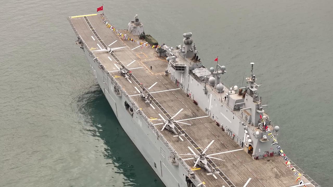 Video thumbnail for Türkiye: DRONE - Türkiye exhibits TCG Anadolu, submarine at aerospace fair SAHA 2026.