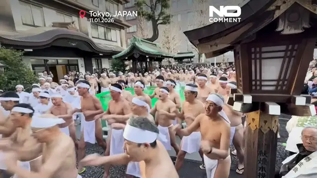 Video thumbnail for Japan: 100 worshippers endure icy waters for Shinto ritual in Tokyo