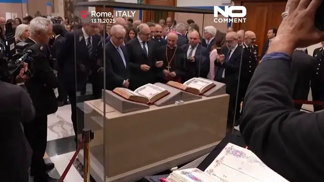 Video thumbnail for Rare 15th-century illuminated Bible goes on public display for Vatican Holy Year