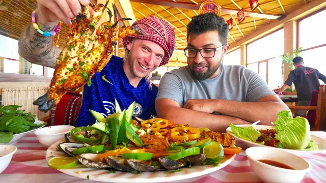 'Video thumbnail for Eating OMANI SEAFOOD for the First Time!! Lobster & Biryani + Historical City Tour | Sur, Oman'